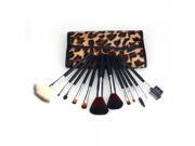 12 pcs Leopard Print Wooden Cosmetic Brush Set Black