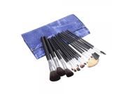 18pcs Wooden Handle Cosmetic Makeup Brush Set with Denim Pouch Blue