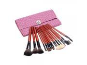 18pcs Wooden Handle Cosmetic Makeup Brush Set with Allgator Grain PU Leather Pouch Pink
