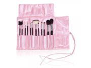 12pcs Wooden Long Handle Cosmetic Makeup Brush Set with PU Leather Pouch Pink