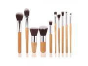 10pcs Professional Carbonized Bamboo Handle Cosmetic Makeup Brush Set