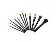 12pcs Wooden Handle Professional Cosmetic Makeup Brush Set Black