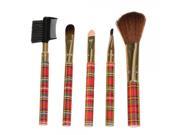 5pcs Checks Drilled Style Professional Make up Brushes Red