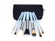7pcs Professional Blue Handle Cosmetic Makeup Brush Set Black Bag