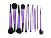Top Grade Rubber Paint Horse Hair Cosmetic Brush Set with Pouch Black and Purple 11pcs