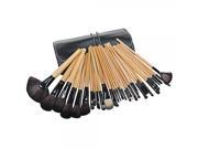 32pcs Multifunctional Cosmetic Makeup Tool Brushes Kit with Roll up Carrying Case Wood Color Black