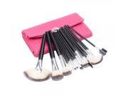 18pcs Wooden Handle Cosmetic Makeup Brush Set with Braided Grain PU Leather Pouch Rose Red