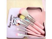 7pcs Cartoon Cat Pattern Cosmetic Makeup Brush Set with Tin Box Pink