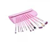 12pcs Wooden Handle Cosmetic Makeup Brush Set with PU Leather Pouch Pink