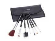 7pcs Wooden Handle Cosmetic Makeup Brush Set with PU Leather Pouch Black