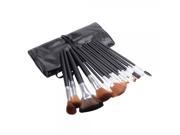 18pcs Wooden Handle Cosmetic Makeup Brush Set with PU Leather Pouch Black