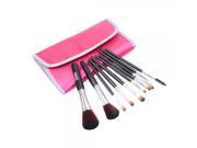 10pcs Wooden Handle Cosmetic Makeup Brush Set with Silk Pouch Rose Red