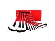 13pcs Top Grade Aluminum Tube Cosmetic Makeup Brush Set with PU Pouch Red