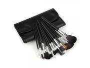 16pcs Black Leather Litchi Lines Cosmetic Brushes Set