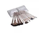 18pcs Wooden Handle Cosmetic Makeup Brush Set with PU Leather Pouch Silver Gray