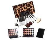 12pcs Wood Handle Cosmetic Makeup Brushes 15 Color Concealer Set Leopard Print Black
