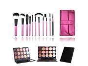 11pcs Wood Handle Cosmetic Makeup Brushes 15 Color Concealer Set Rose Red