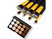 15 Color Concealer Palette 8pcs Wooden Handle Makeup Brush Kit