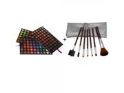 180 Silky Shine Color Eyeshadow Palette 7pcs Makeup Brush Set with Silver Bag Brown