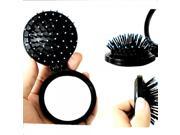 Portable Make up Folding Mirror with Telescopic Airbags Massage Comb Black