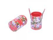 Round Shape Peony Pattern PU Leather Makeup Brushes Holder Red