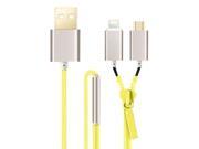 2 in 1 8 Pin Micro USB to USB Data Zipper Cable for iPhone 6 5 5S 5C iPod iPad mini Other Smart Phone Length About 86cm Yellow
