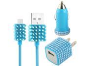 3 in 1 Car Charger US Plug Travel Charger Micro USB Cable 5V 1A Diamond Encrusted Charger Travel Kit for Samsung Galaxy S4 S4 mini S2I Note III