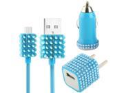 3 in 1 Car Charger EU Plug Travel Charger Micro USB Cable 5V 1A Diamond Encrusted Charger Travel Kit for Samsung Galaxy S4 S4 mini S2I Note III