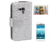 Flowers Shimmering Powder Leather Case with Credit Card Slot for Samsung Galaxy S3 mini i8190 Silver