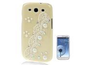 Lace Pearl Diamond Encrusted Plastic Case for Samsung Galaxy S3 i9300 Beige