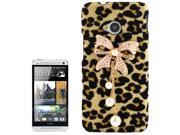 3D Pearl Bowknot Encrusted Leopard Pattern Shimmering Powder Plastic Case for HTC One M7