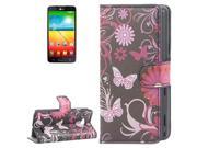 Butterfly Flowers Pattern Button Flip Leather Case with Card Slots Holder for LG Optimus L70