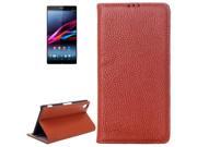 Litchi Texture Horizontal Flip Genuine Leather Case with Card Slots Holder for Sony Xperia Z2 L50w Brown
