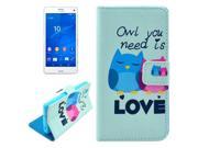 Owl You Need is LOVE Pattern Cross Texture Magnetic Snap Leather Case with Holder Card Slots Wallet for Sony Xperia Z3 Compact