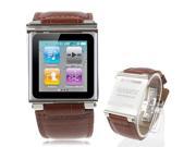 Genuine Leather Multi touch Watch Band Wrist Strap for iPod nano 6 Brown