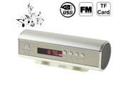 Mini Card Reader Speaker with LED Display Flashlight FM Radio Support TF Card USB Flash Disk Built in Rechargeable Battery Silver