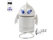 Ultraman Style Mini Speaker with Card Reader FM Radio Built in Rechargeable Li ion Battery Support TF Card White