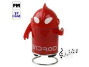 Ultraman Style Mini Speaker with Card Reader FM Radio Built in Rechargeable Li ion Battery Support TF Card Red