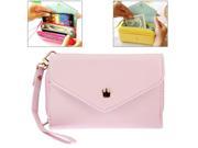 Fashionable Women 3 Fold Zipper Magnet Leather Wallet Mobile Phone Case Pink
