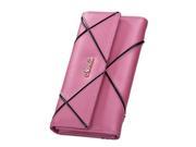 Fashion 2 fold Hit Color Stitching PU Leather Wallet Magenta