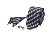 Black and Blue Stripes Formal Wear Business Tie Three Piece Suit Tie Cufflinks Handkerchief