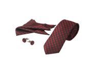 Red Square Geometric Pattern Formal Wear Business Tie Three Piece Suit Tie Cufflinks Handkerchief