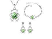 Fashion Bear Austrian Crystal Jewelry Set Necklace Bracelet Earrings Green