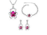 Fashion Bear Austrian Crystal Jewelry Set Necklace Bracelet Earrings Fuchsia