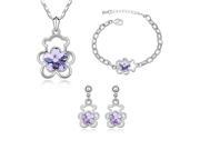 Fashion Bear Austrian Crystal Jewelry Set Necklace Bracelet Earrings Purple