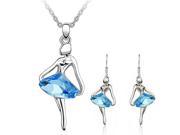 Austria Element Crystal Angels Ballet Dancers Dream Girl Jewelry Set Necklace Earrings Blue