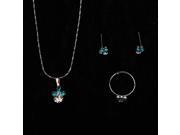 Green Diamond Alloy Jewelry Set Necklace Earrings Ring