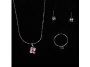 Pink Diamond Alloy Jewelry Set Necklace Earrings Ring