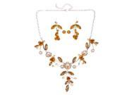 Diamond Flower Two piece Earrings Necklaces Jewelry Orange