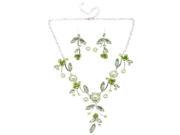 Diamond Flower Two piece Earrings Necklaces Jewelry Green